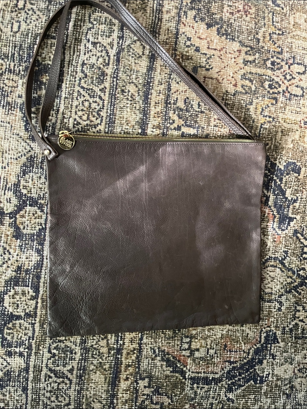 Clare vivierLeather Crossbody Bag in Dark Brown